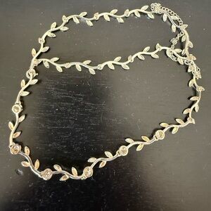 Elegant silver 850 and Gold Leaf Necklace with zirconia(?)